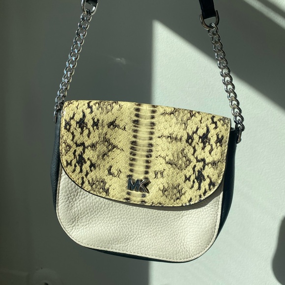 Michael Kors Snake Print Leather Crossbody Chain Strap Colorblock - Picture 1 of 8